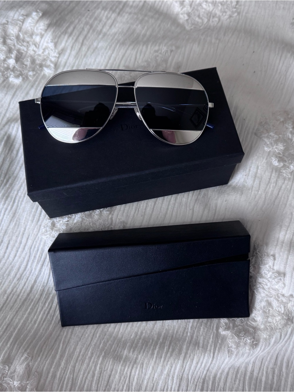 Dior Silver Aviator Sunglasses with Black Gradient Lenses